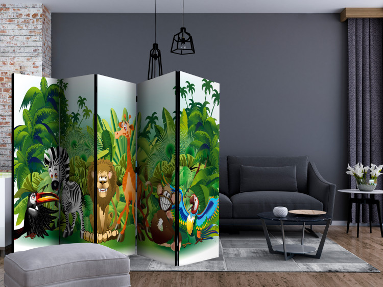 Room Divider Screen Jungle Animals II (5-piece) - colorful landscape for children 133084 additionalImage 4