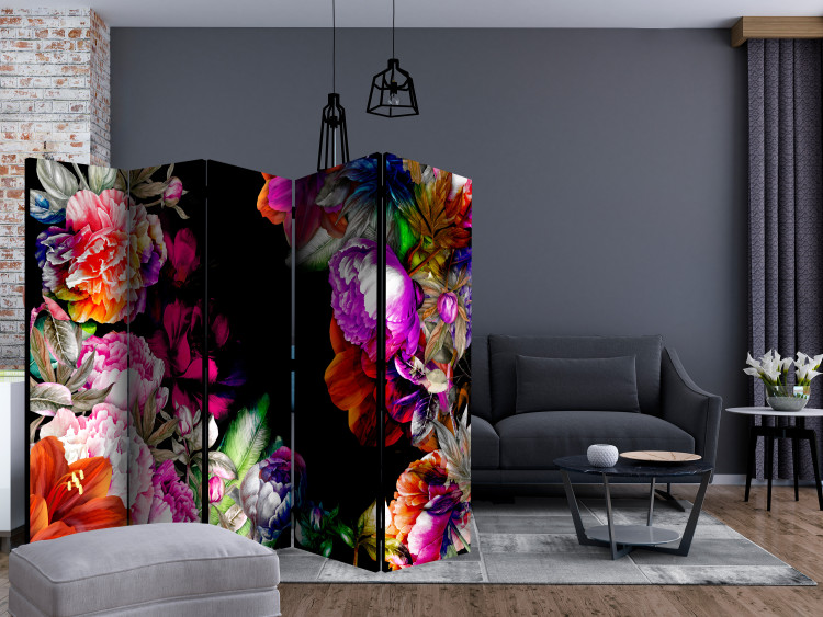Room Divider Warm Tones of Summer II - colorful bouquet of various flowers on a black background 133784 additionalImage 4