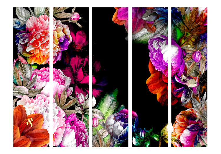 Room Divider Warm Tones of Summer II - colorful bouquet of various flowers on a black background 133784 additionalImage 3