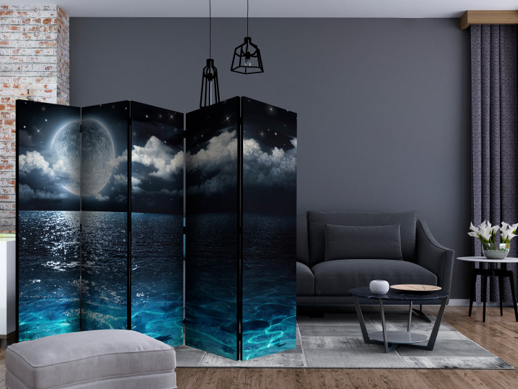 Room Divider Blue Lagoon II - nighttime ocean landscape with a fantasy moon 134084 additionalImage 4