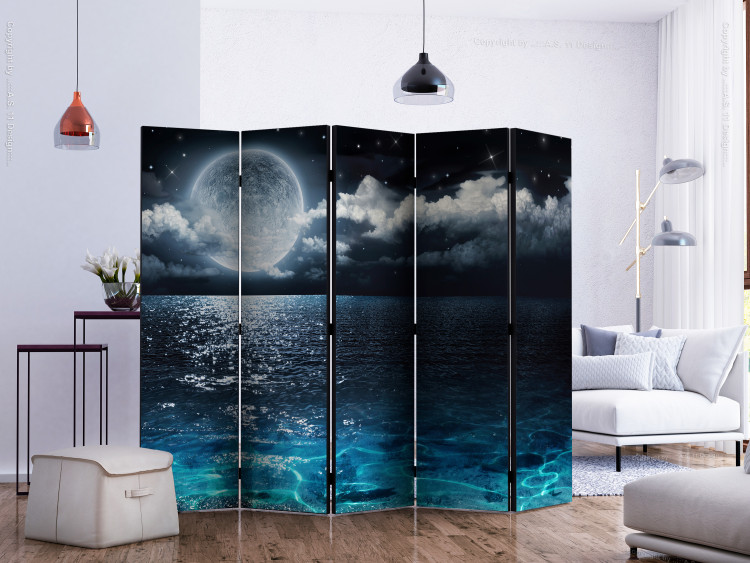 Room Divider Blue Lagoon II - nighttime ocean landscape with a fantasy moon 134084 additionalImage 2