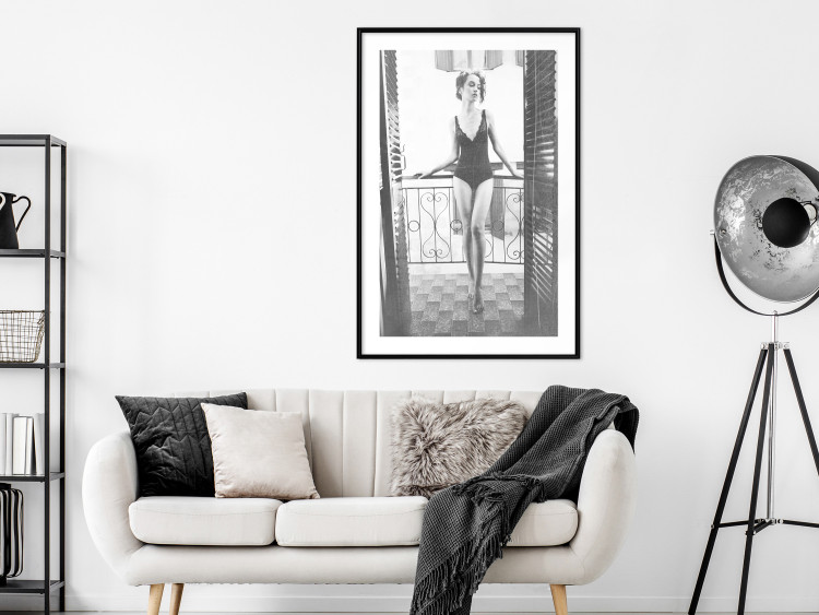 Poster Petite Woman - black and white photograph of a slender woman on a balcony 134184 additionalImage 23