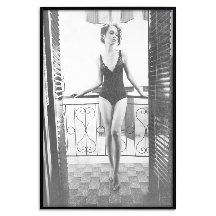 Poster Petite Woman - black and white photograph of a slender woman on a balcony 134184 additionalImage 18