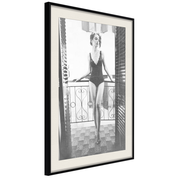 Poster Petite Woman - black and white photograph of a slender woman on a balcony 134184 additionalImage 2