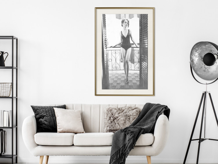 Poster Petite Woman - black and white photograph of a slender woman on a balcony 134184 additionalImage 22