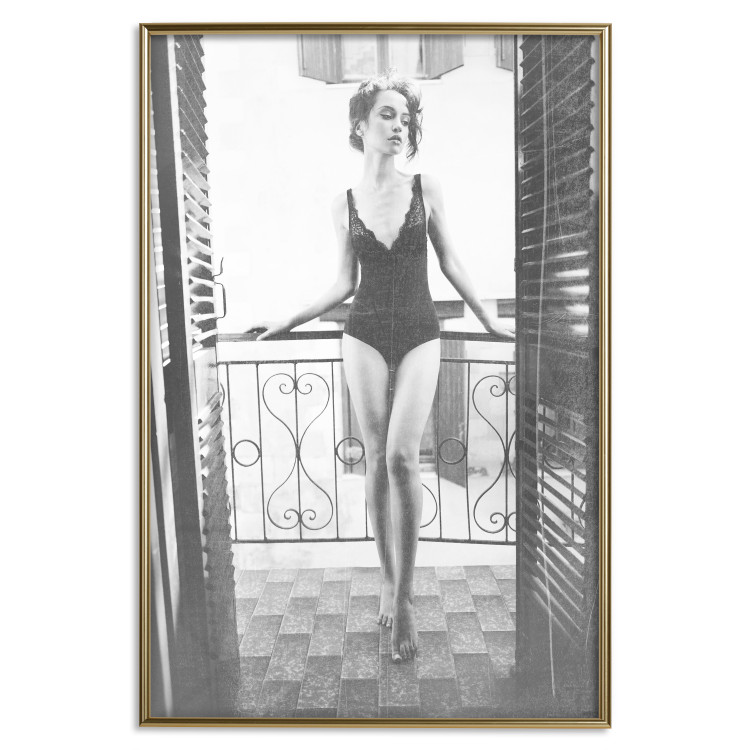 Poster Petite Woman - black and white photograph of a slender woman on a balcony 134184 additionalImage 17