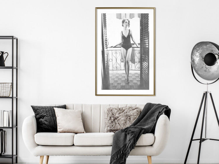 Poster Petite Woman - black and white photograph of a slender woman on a balcony 134184 additionalImage 13