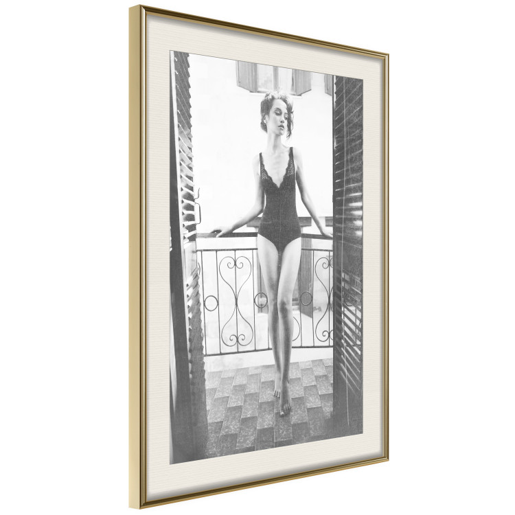 Poster Petite Woman - black and white photograph of a slender woman on a balcony 134184 additionalImage 3