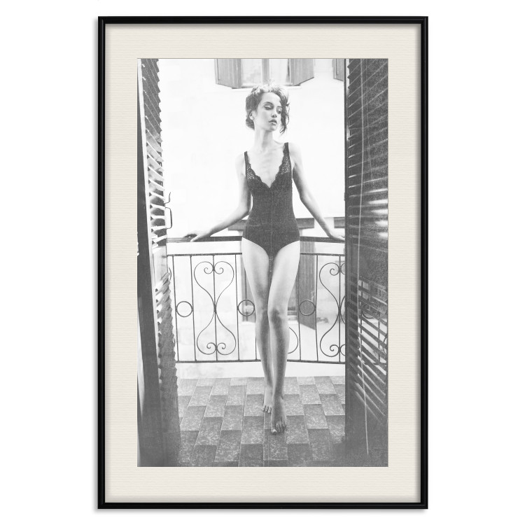 Poster Petite Woman - black and white photograph of a slender woman on a balcony 134184 additionalImage 19