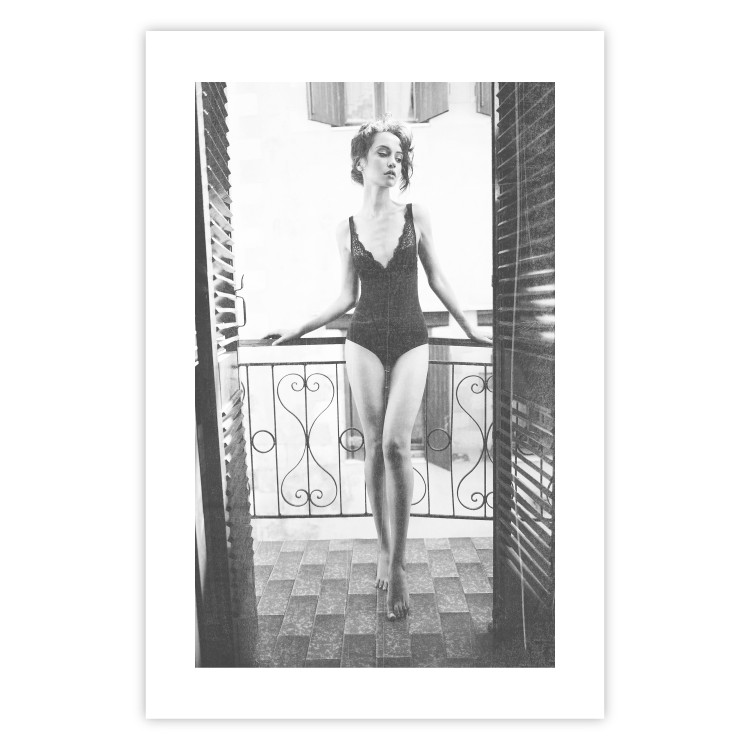 Poster Petite Woman - black and white photograph of a slender woman on a balcony 134184 additionalImage 25