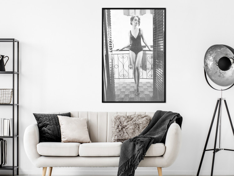 Poster Petite Woman - black and white photograph of a slender woman on a balcony 134184 additionalImage 4