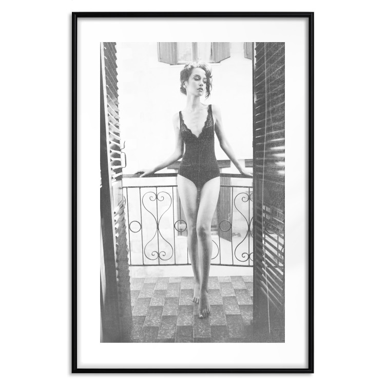 Poster Petite Woman - black and white photograph of a slender woman on a balcony 134184 additionalImage 17