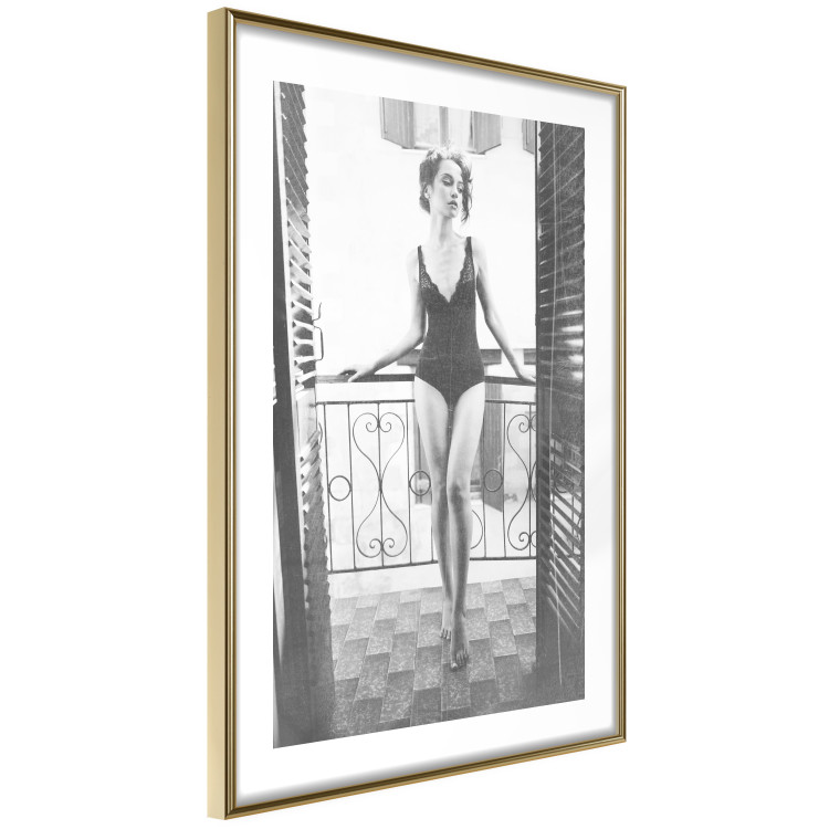 Poster Petite Woman - black and white photograph of a slender woman on a balcony 134184 additionalImage 7