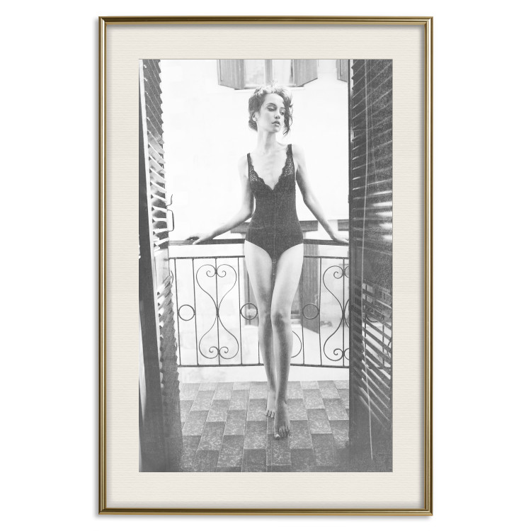 Poster Petite Woman - black and white photograph of a slender woman on a balcony 134184 additionalImage 20