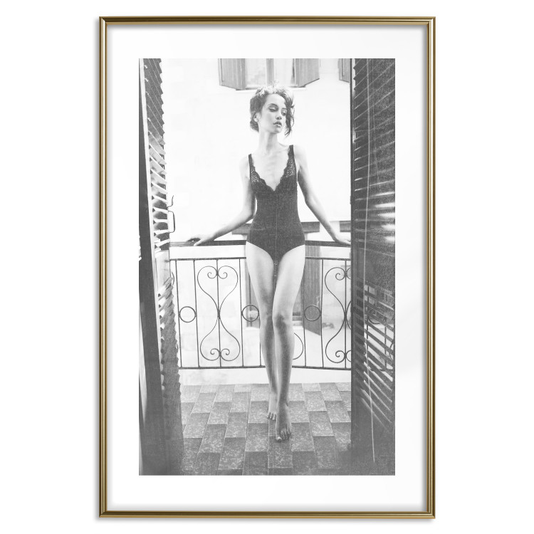 Poster Petite Woman - black and white photograph of a slender woman on a balcony 134184 additionalImage 16
