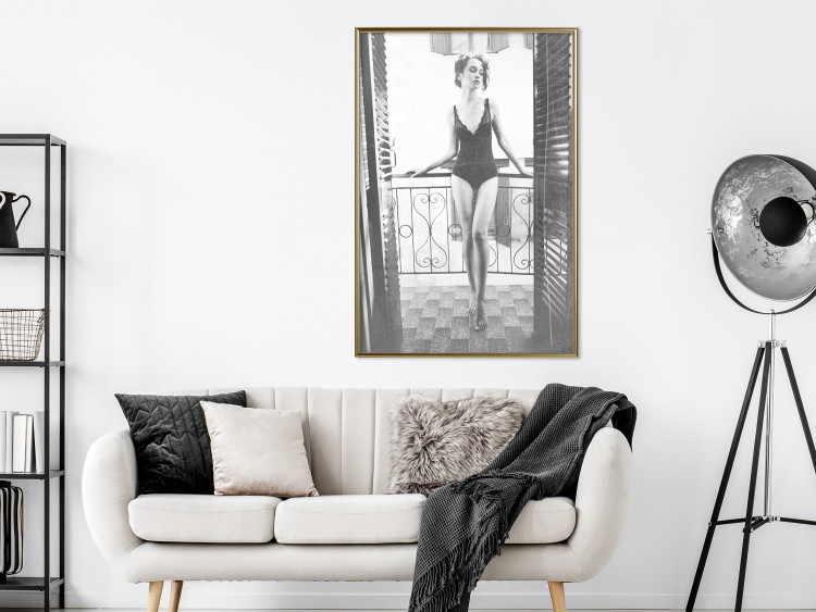 Poster Petite Woman - black and white photograph of a slender woman on a balcony 134184 additionalImage 5