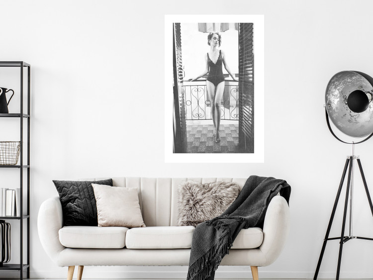 Poster Petite Woman - black and white photograph of a slender woman on a balcony 134184 additionalImage 3