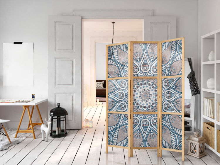 Folding Screen Mandala (3-piece) - two-tone oriental abstraction in Zen style 134284 additionalImage 7