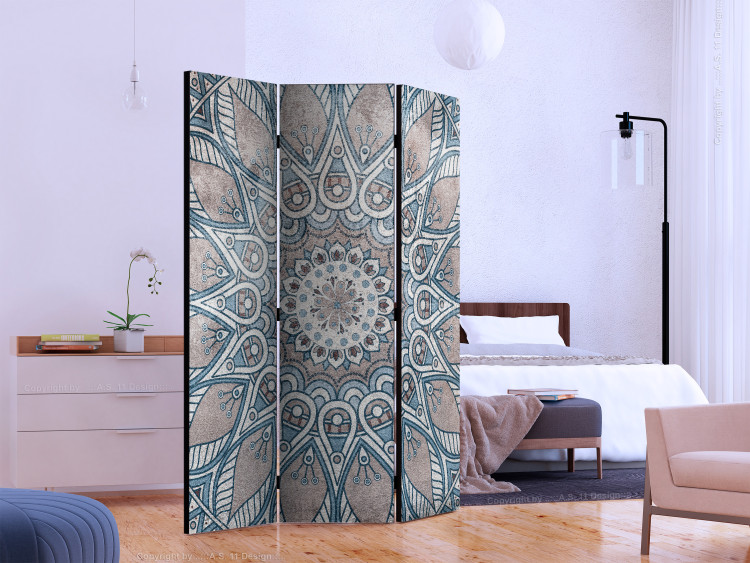 Folding Screen Mandala (3-piece) - two-tone oriental abstraction in Zen style 134284 additionalImage 2