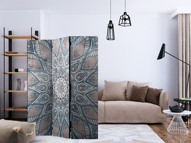 Folding Screen Mandala (3-piece) - two-tone oriental abstraction in Zen style 134284 additionalImage 4