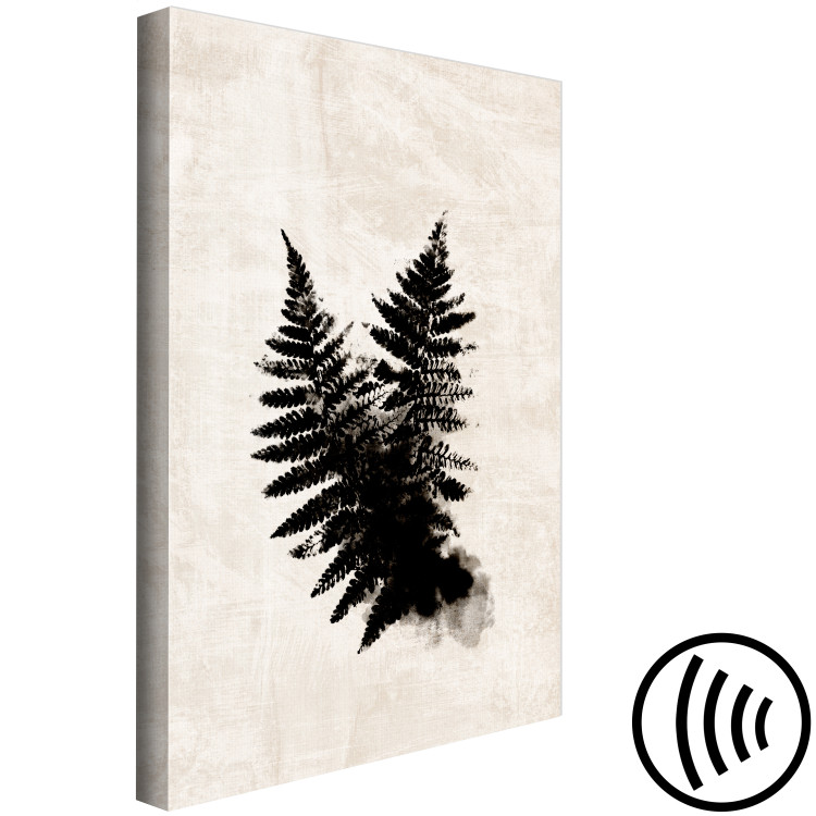 Canvas Art Print Black fern - two leaves in black on a bright, shabby background 134484 additionalImage 6