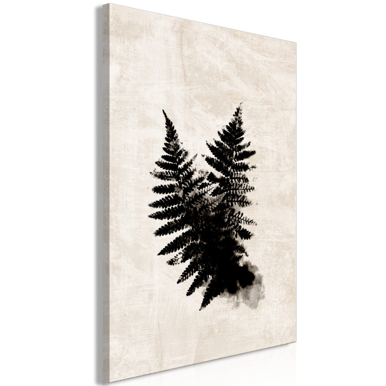 Canvas Art Print Black fern - two leaves in black on a bright, shabby background 134484 additionalImage 2