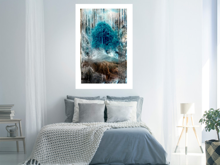 Poster Sanctuary - abstract forest landscape with a turquoise tree in the center 134584 additionalImage 3