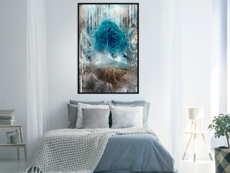 Poster Sanctuary - abstract forest landscape with a turquoise tree in the center 134584 additionalImage 4