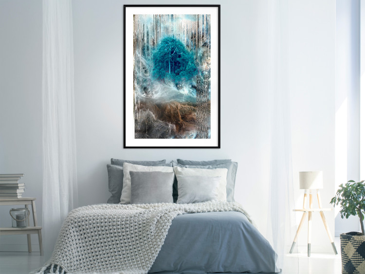 Poster Sanctuary - abstract forest landscape with a turquoise tree in the center 134584 additionalImage 18