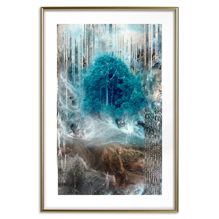 Poster Sanctuary - abstract forest landscape with a turquoise tree in the center 134584 additionalImage 14