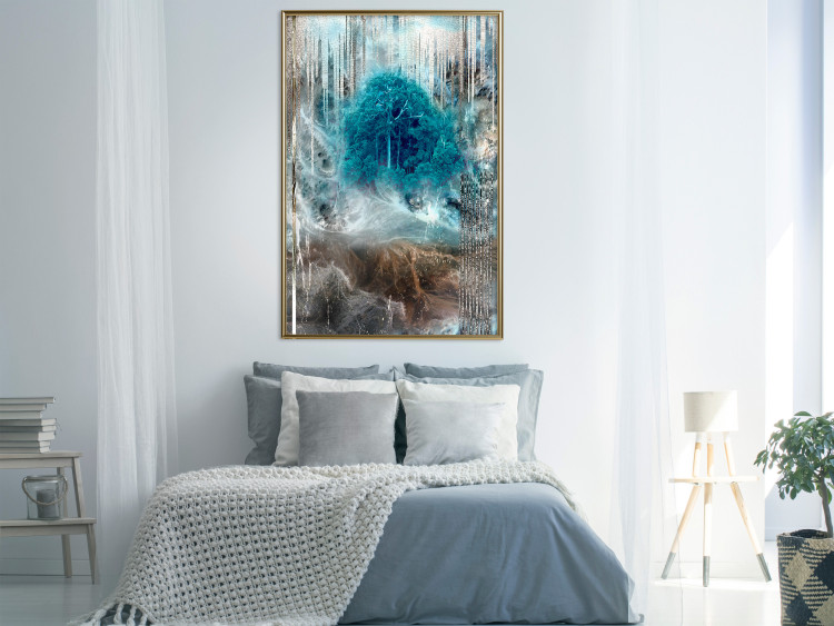Poster Sanctuary - abstract forest landscape with a turquoise tree in the center 134584 additionalImage 5