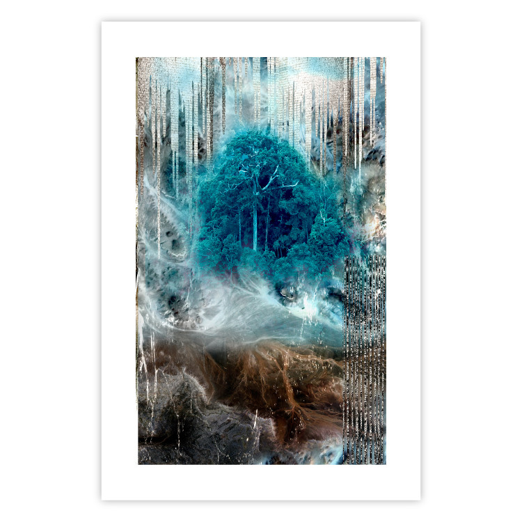 Poster Sanctuary - abstract forest landscape with a turquoise tree in the center 134584 additionalImage 19