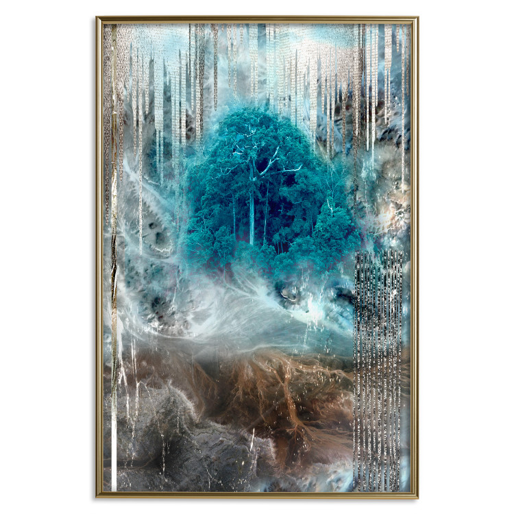 Poster Sanctuary - abstract forest landscape with a turquoise tree in the center 134584 additionalImage 17