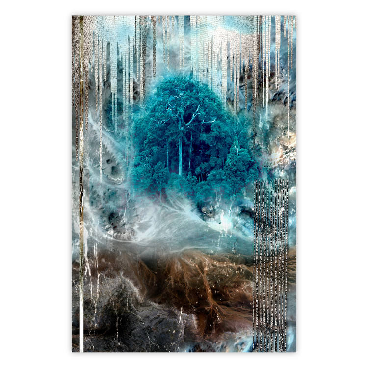 Poster Sanctuary - abstract forest landscape with a turquoise tree in the center 134584