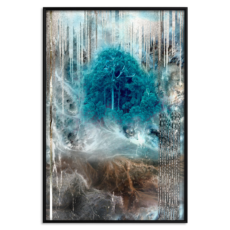 Poster Sanctuary - abstract forest landscape with a turquoise tree in the center 134584 additionalImage 16