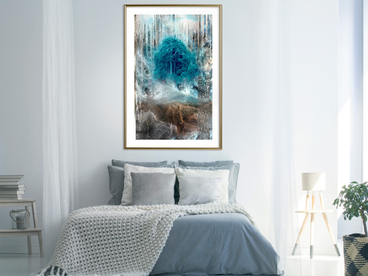 Poster Sanctuary - abstract forest landscape with a turquoise tree in the center 134584 additionalImage 13