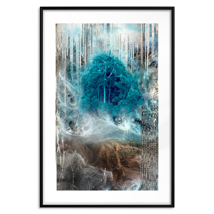 Poster Sanctuary - abstract forest landscape with a turquoise tree in the center 134584 additionalImage 15