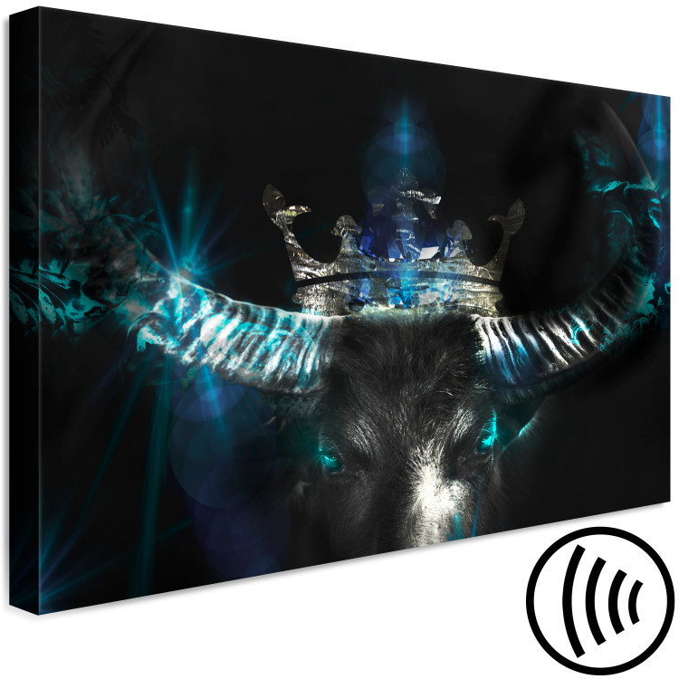 Canvas Art Print Majesty (1-piece) Wide - black abstraction with a bull wearing a crown 138284 additionalImage 6