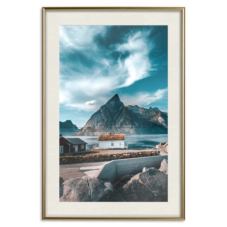 Poster Cottage by the Bay - landscape of a small town against rocky mountains 138784 additionalImage 24