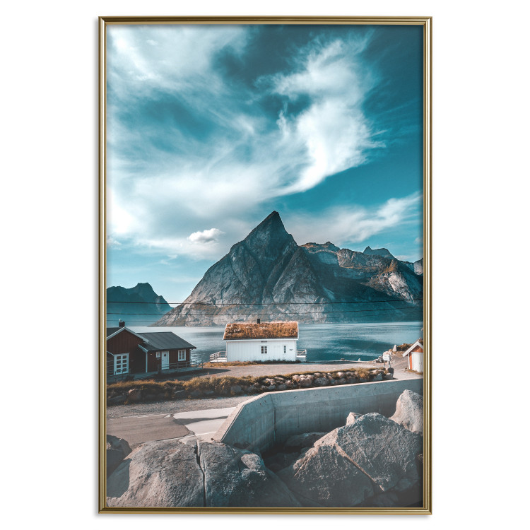 Poster Cottage by the Bay - landscape of a small town against rocky mountains 138784 additionalImage 23