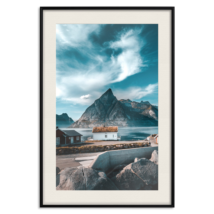 Poster Cottage by the Bay - landscape of a small town against rocky mountains 138784 additionalImage 25
