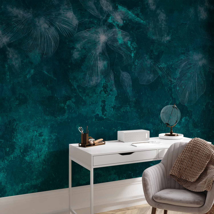Wall Mural Ephemeral flowers - lineart style composition on malachite background 144484 additionalImage 4