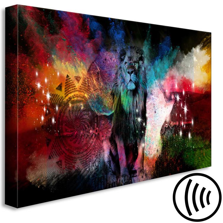 Canvas Art Print Majestic Lion (1-piece) - wild cat and colorful abstraction 144584 additionalImage 6