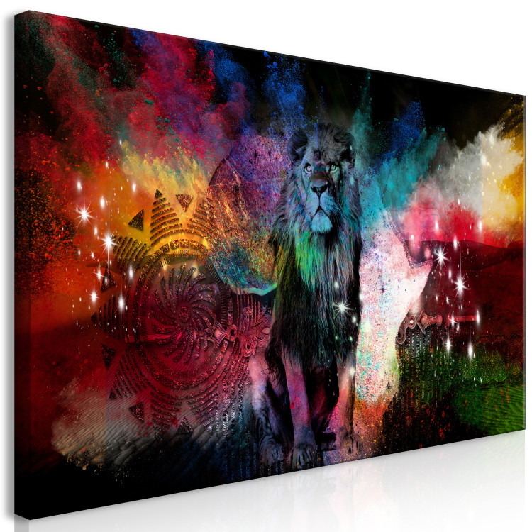 Canvas Art Print Majestic Lion (1-piece) - wild cat and colorful abstraction 144584 additionalImage 2