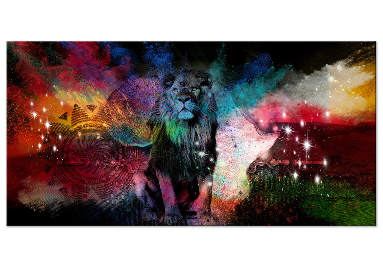 Canvas Art Print Majestic Lion (1-piece) - wild cat and colorful abstraction 144584
