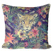 Decorative Microfiber Pillow Cheetah in the leaves - wild animal, floral print in watercolour style cushions 146884