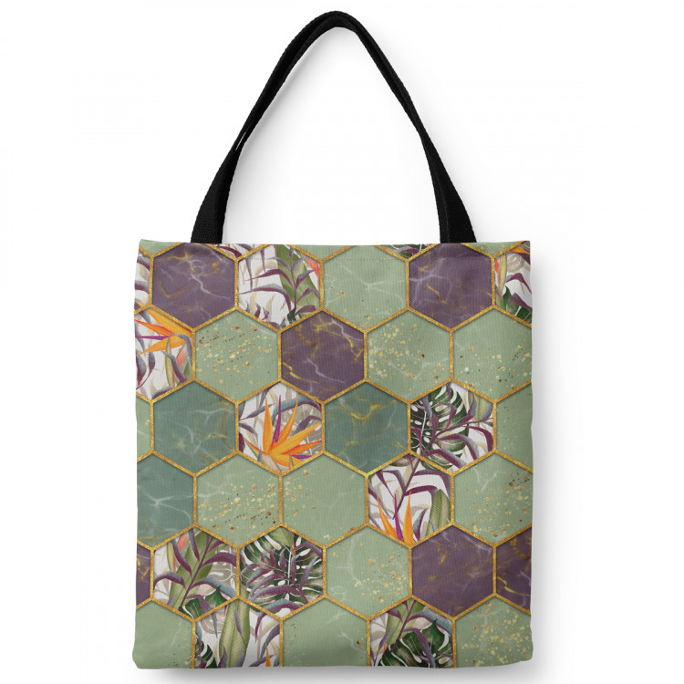 Shopping Bag Covered shrubs - multicoloured pattern with hexagonal composition 147584