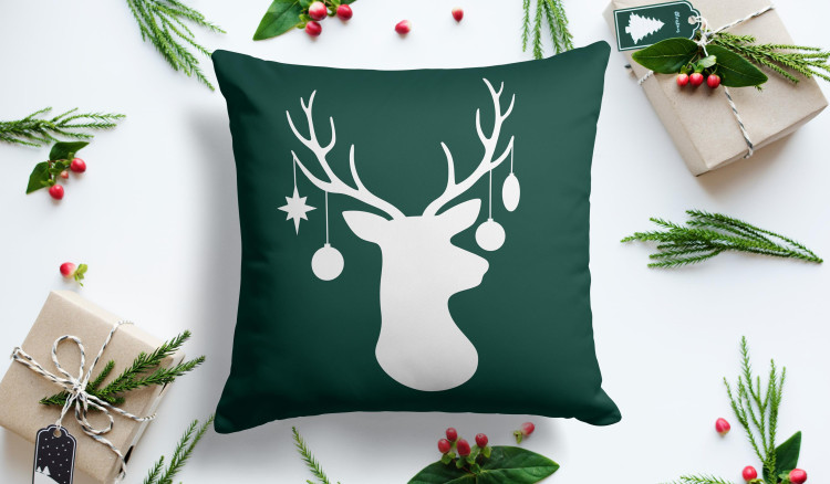 Decorative Microfiber Pillow Christmas antlers - reindeer with baubles on a bottle green background microfiber  148484 additionalImage 2