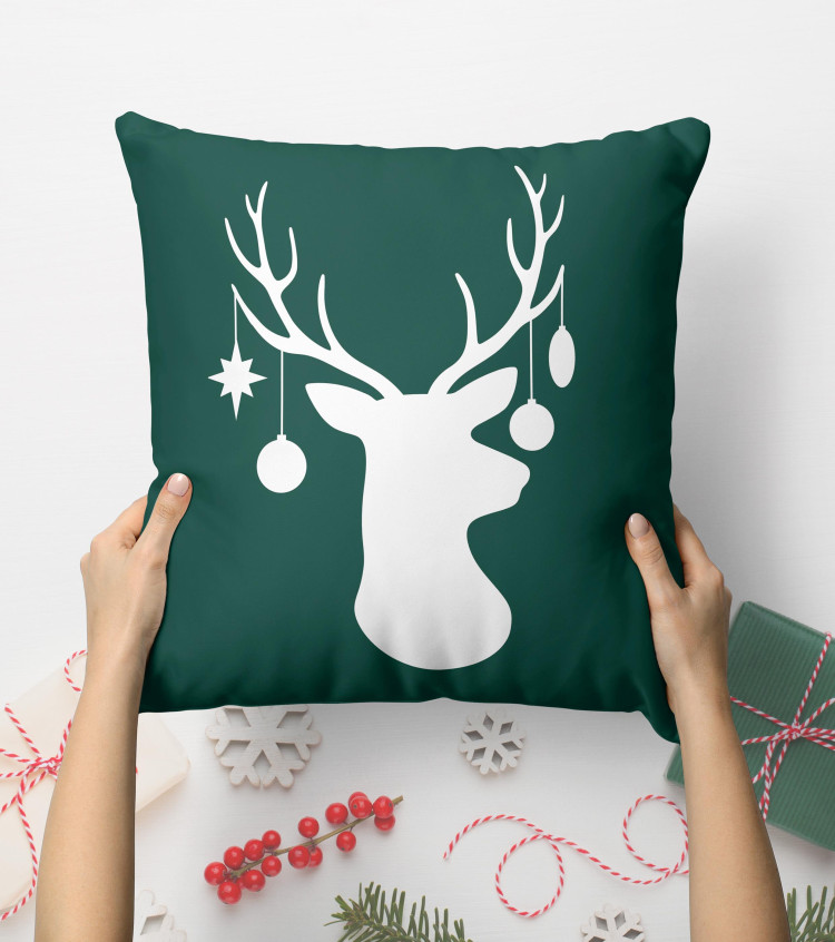 Decorative Microfiber Pillow Christmas antlers - reindeer with baubles on a bottle green background microfiber  148484 additionalImage 3