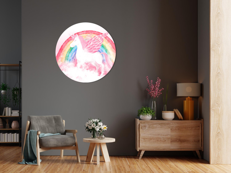 Round Canvas Magic World - Unicorn and Rainbow Against a Pink Sky 148684 additionalImage 4